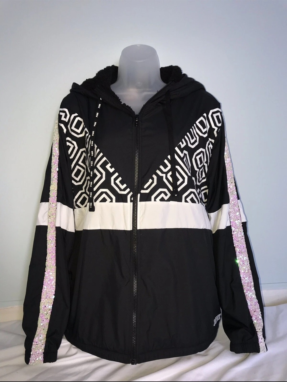 Victoria Secret Pink Sherpa Lined Campus Full Zip Anorak Size M/L Super Soft